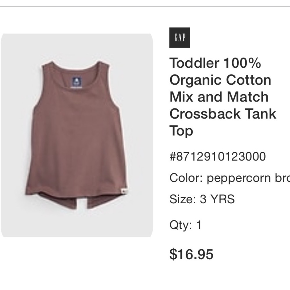 Gap Toddler 100% Organic Cotton Mix & Match Crossback Tank Top, 3T